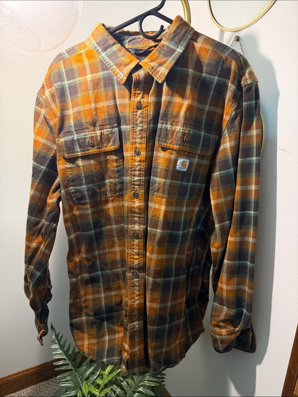 Carhartt Men’s Orange & Green Plaid Work Shirt